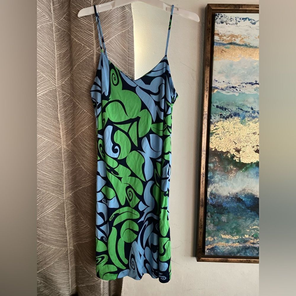 Miu Miu Stretch Mini Dress Size XS Green Blue Spaghetti Strap one-piece